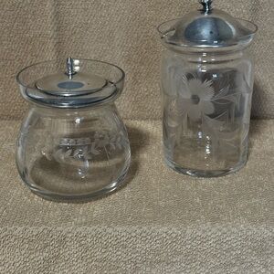 Antique condiment jars with Sterling Silver Lids.